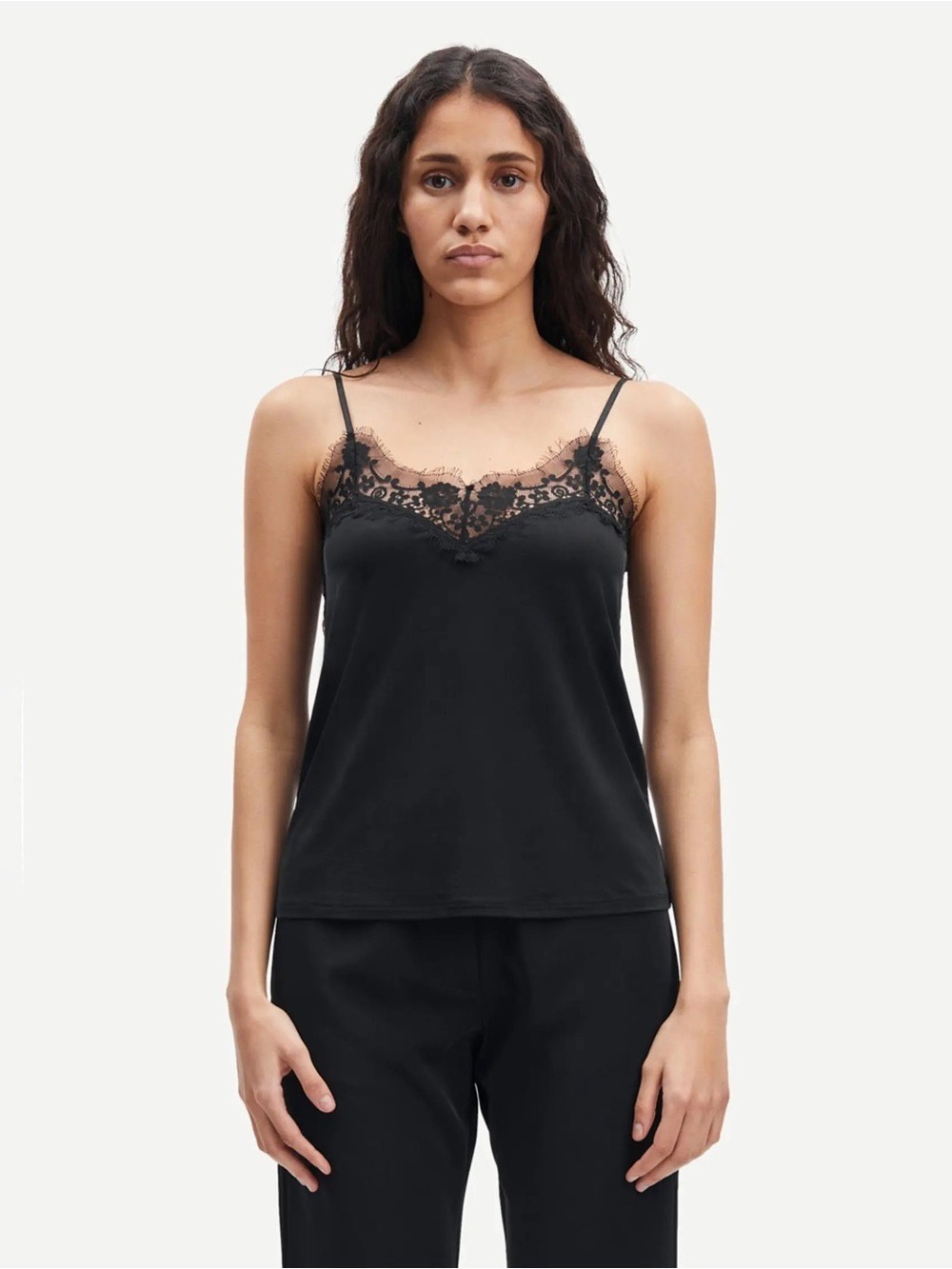 SAMSOE Black Lace-Trim Slip Camisole XS Black